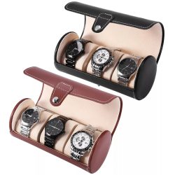 3 Slot Wristwatch Bracelet Organizer Travel Pouch Portable PU Watch Display Storage Gift Roll Case ( Random Color)